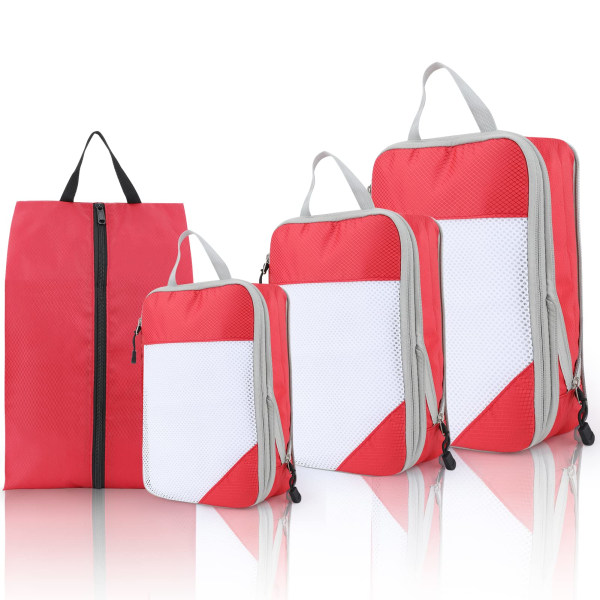 4-delt pakkekubesæt, udvidelig kuffertorganisator, vandtæt pakkeorganisering til kufferter Rejsetaske Skotaske til kuffert og rygsæk