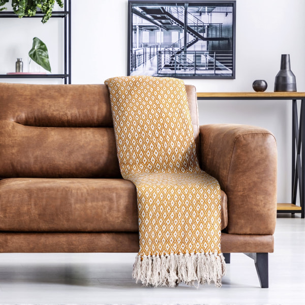 Vævet genanvendt bomuldsstol Sofa-sofa Seng overtrækstæppe i okre-(130x170cm)