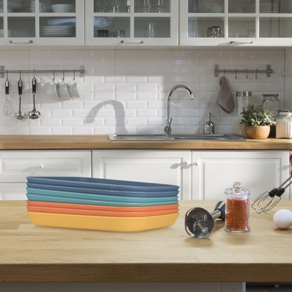 Små plasttallrikar set middagstallrikar kakfat desserttallrikar sallad/kak/middagstallrikar BPA-fria plasttallrikar med förvaringsställ 4 färger