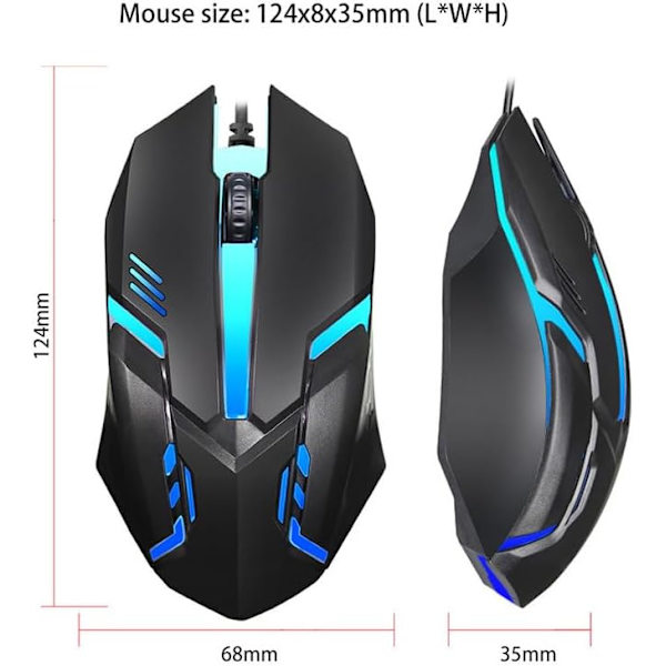 RGB Gaming Mus | (Sort) Genopladelig Kabelforbundet | Ergonomisk Design Kabelforbundet Gaming Mus - Kompatibel med Laptops, Desktop PC'er og Mac