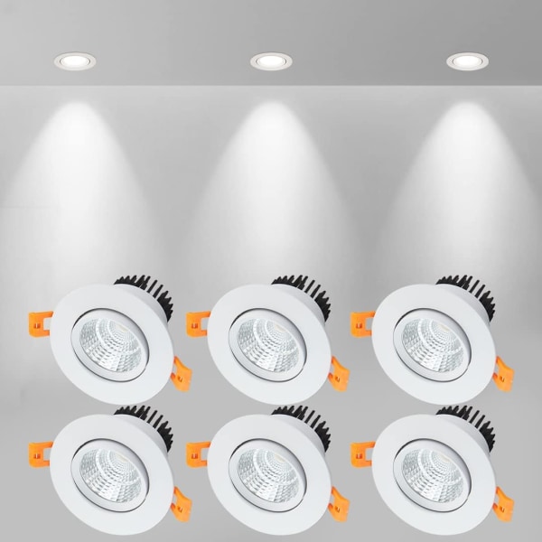 6x LED Recessed Spotlights 5W Cool White 6000K White(75mm)