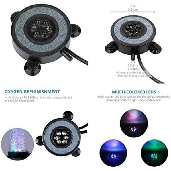 Nedsænkelig akvarielampe med bobler, 6 LED (5,5 cm, 1,2 W)