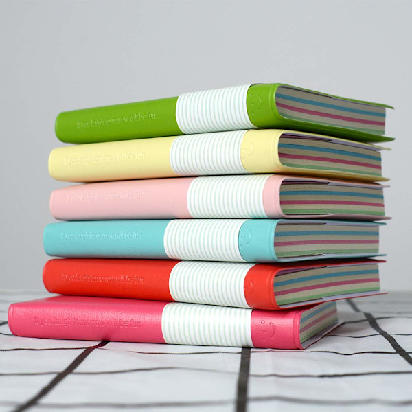 6 stk. Smiley lomme notesbog Hardback Journal Notepad Super dagbog Memo blanke sider 10 x 8 cm, 100 ark (6 farver) (lille)