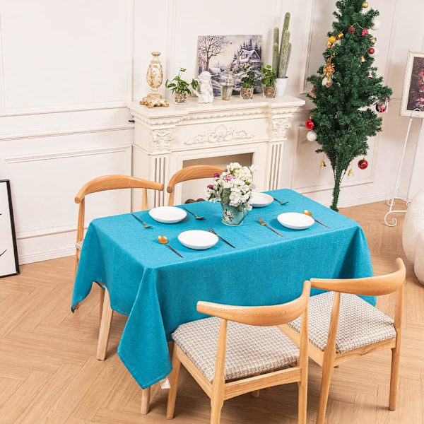 Vattentålig Tvättbar Rektangulär Bordsduk i Faux Linne 55x55 Tum, Blå Blue