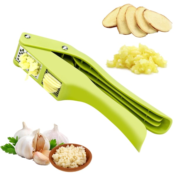 Garlic Mincer Press 2 in 1 ,  Cutter Ginger Crusher Rocker , Time and Labor Saving, Stainless Steel, Supports Pressing Ginger Juice,Non-Slip Handle