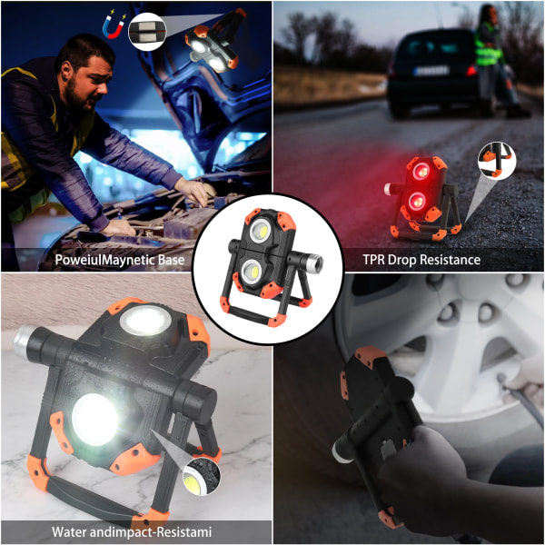Utomhus uppladdningsbar LED-strålkastare Bärbar arbetslampa (orange)
