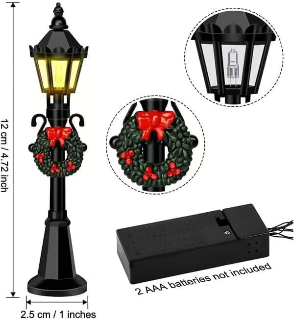 4 stk. miniature-gadebelysning til jul, solcellelampe dukkehus-gadebelysning, miniature-byvej-lygtepæl