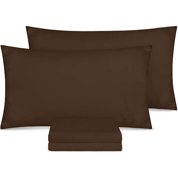 Tyynyliinat 4 kpl - Standardikoko 50x75 cm - 100% harjattua mikrokuitua, kirjekuorikiinnitys, ruskea