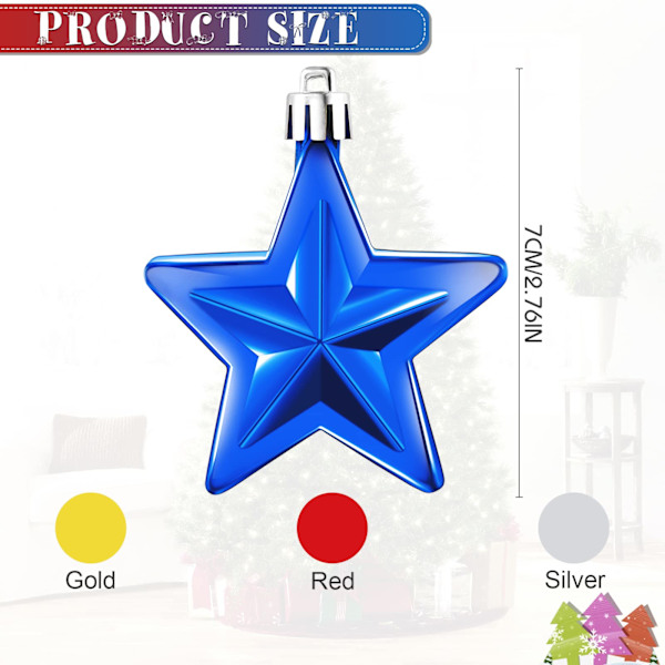 2,76\" Stjärnor Ornament för Julgranar 24 st (Blå)