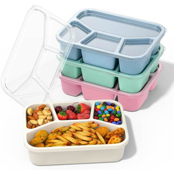 4 Pack Bento Lunch Box for Adults and Kids, 4 Compartment Bento Box Containers for Kids, Reusable Food Storage Containers