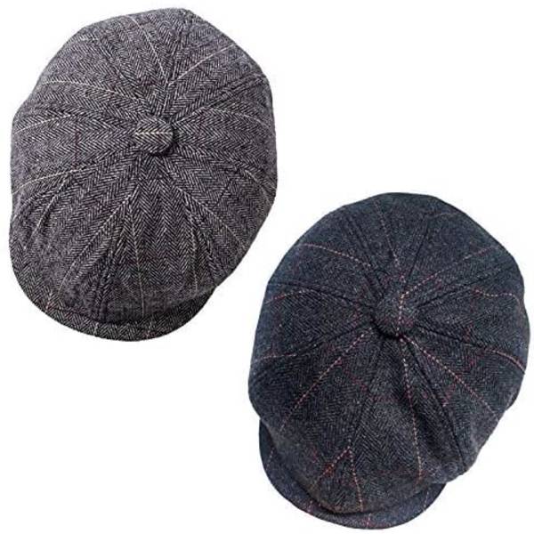 2-pack Flat Caps, Vintermössor, Baskrar för Män, Varm Ull Bomull Tygmössa