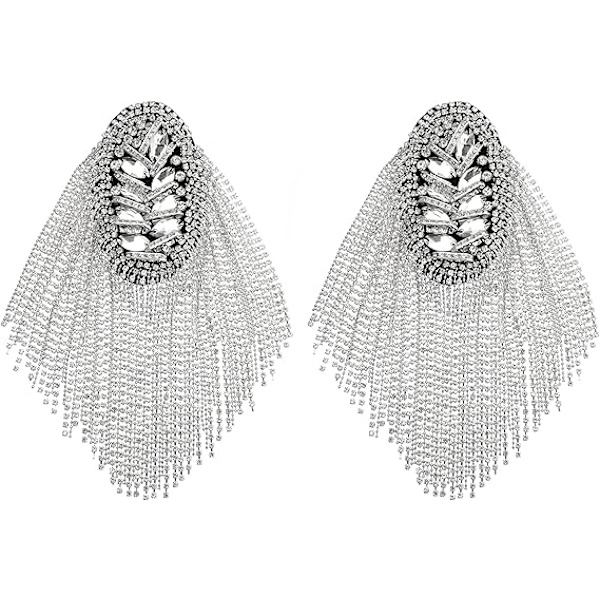 2 stk. Rhinestone Kvast Skulder Epaulette Broschenåle (Sølv)