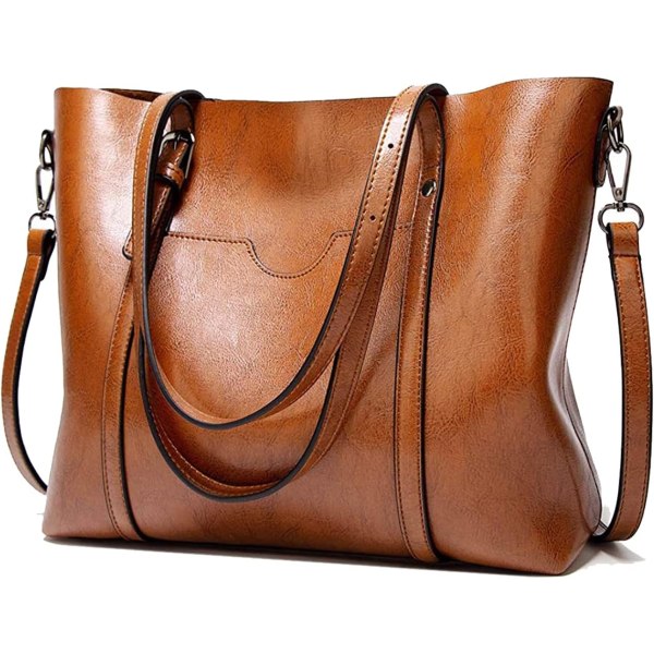 Damehåndtasker Blødt læder Stor kapacitet Retro Vintage Top-håndtag Casual Pocket Tote Skulder Cross-body tasker