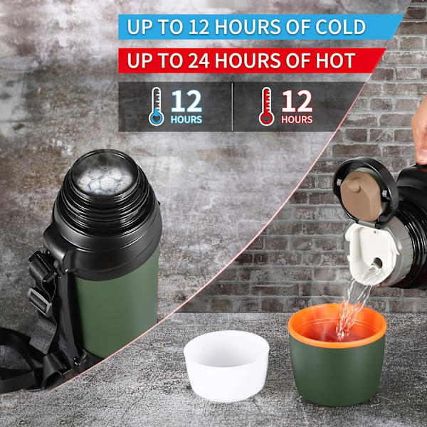 2,5 l Isolerad Termosflaska i Rostfritt Stål för Resor med BPA-Fri Mugg - Stor Vakuumflaska green