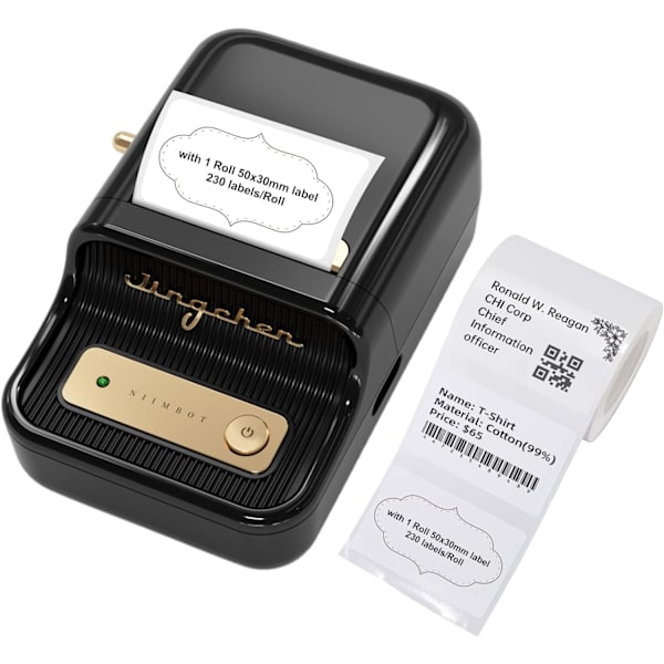 B21 Etiketprinter, Bluetooth-mærkningsprintet med stregkoder, udskrivningsstørrelse 20-50 mm, med 1 rulle startpapir