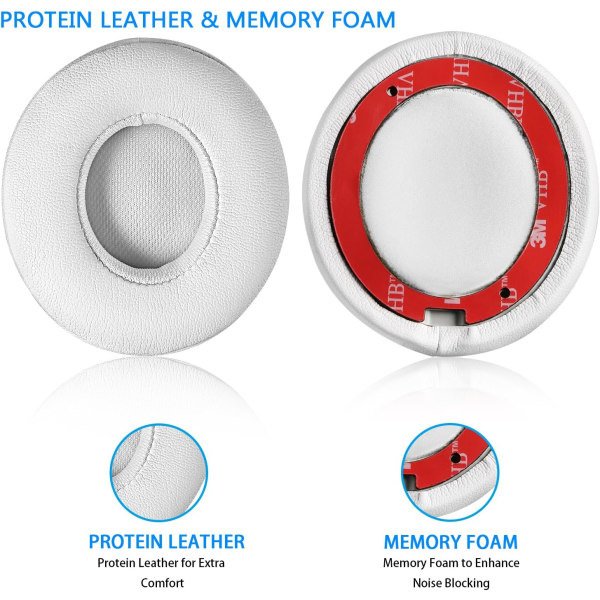 Ersättande öronkuddar med proteinläder och Memory Foam för Beats Solo 2.0/3.0 Wireless On Ear-hörlurar