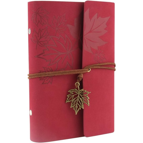 Vintage Læder Notesbog Genopfyldelig Rejsejournal Dagbog Lille Notesblok Retro Skitsebog Blank/Ulinjeret Gule Sider til at Skrive i Julegave Fødselsdagsgave Red