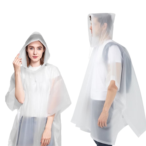 Regnponchoer til kvinder og mænd med snørehætte til voksne White