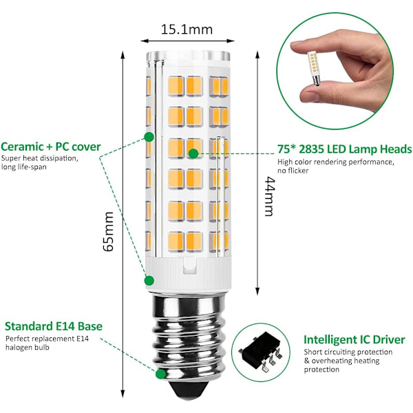LED-lamppu E14, 7W (vastaa 65W halogeenilamppua) Lämmin valkoinen 3000K 700LM Pieni Edison-kierre, ei himmennettävä, välkkymätön AC 220-240V 6 kpl
