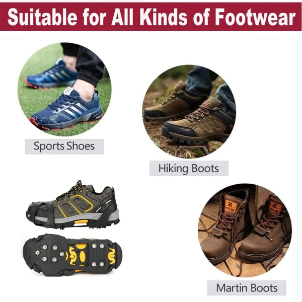 10 Lys Is- og Snøgrep Piggsko Over Shoe Boot Trekkraft Piggsko Slip-on Stretch Fottøy（M)