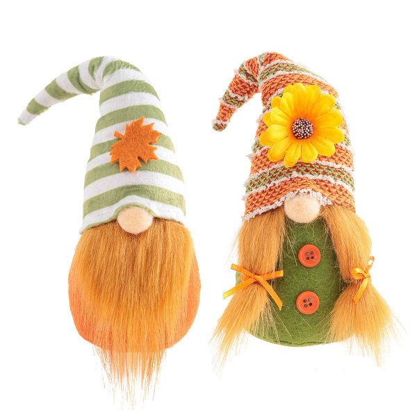 2-pack Gnome Plysch Thanksgiving Decor Handgjord (randig hatt)