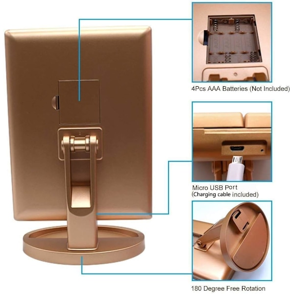 3-delt Lys Vanity Makeup Spejl, 1X/2X/3X Forstørrelse, 21 LED Lys Bord Spejl med Touch Screen, 180° Justerbar Rotation