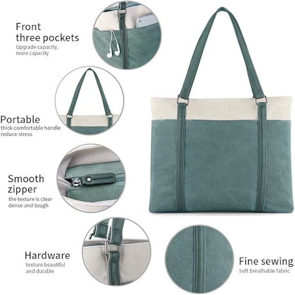 Dame Laptop Håndtaske, Letvægts Canvas Splice Tote Taske, 15.6 Tommer Laptop Tote Taske Dark Blue