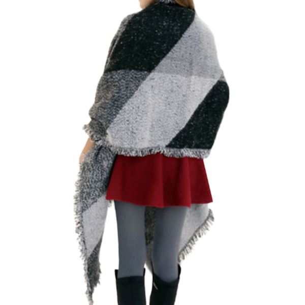 Dam Tartan Halsduk Vinter Stor Överdimensionerad Mjuk Varm Flerfärgad Rutiga Wraps Snurrande Fransar Sjal Cape Poncho Lång Stole