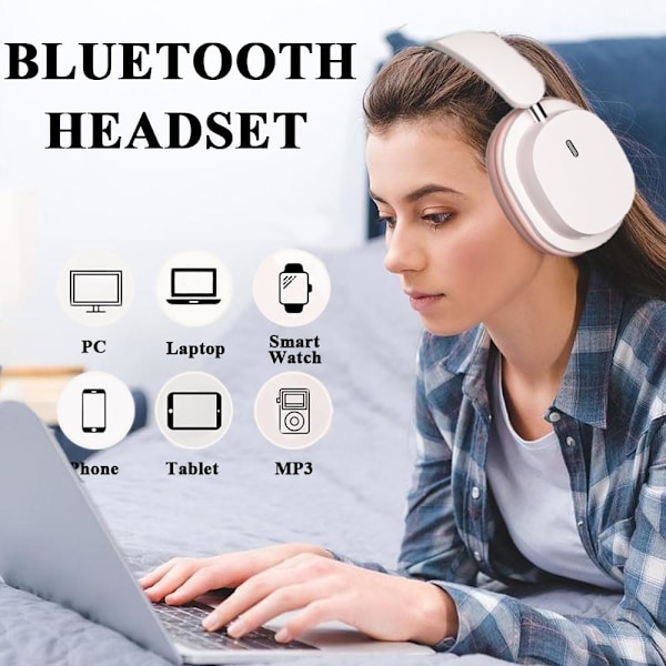 Trådløse Bluetooth-hodetelefoner med mikrofon, sammenleggbare over-ear hodetelefoner, hodetelefoner med støyreduserende mikrofon for musikk, treningsstudio, PC, rosa