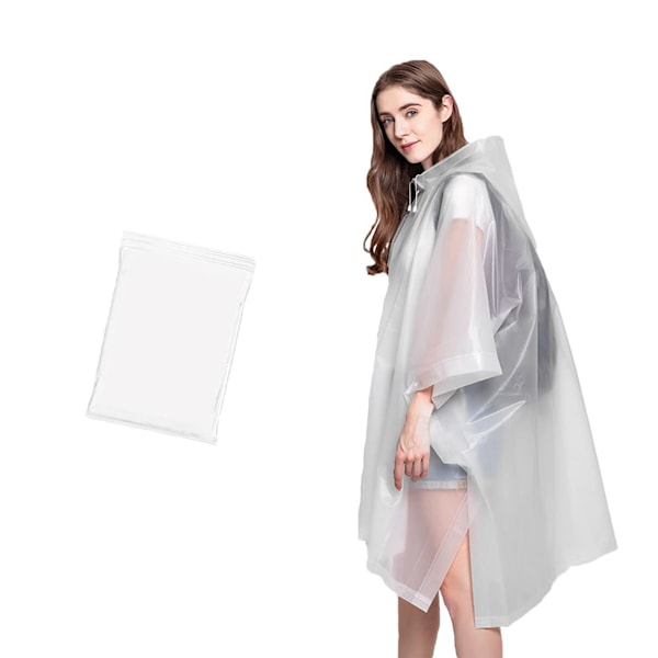 Regnponchos för kvinnor och män med dragsko för vuxna White