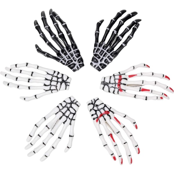 6 Stykke Skelet Hårklemmer Hånd Knogle Klø Hårklemme Kranium Hånd Hårklemme Zombie Horror Punk Rock til Kvinder Piger Hårtilbehør