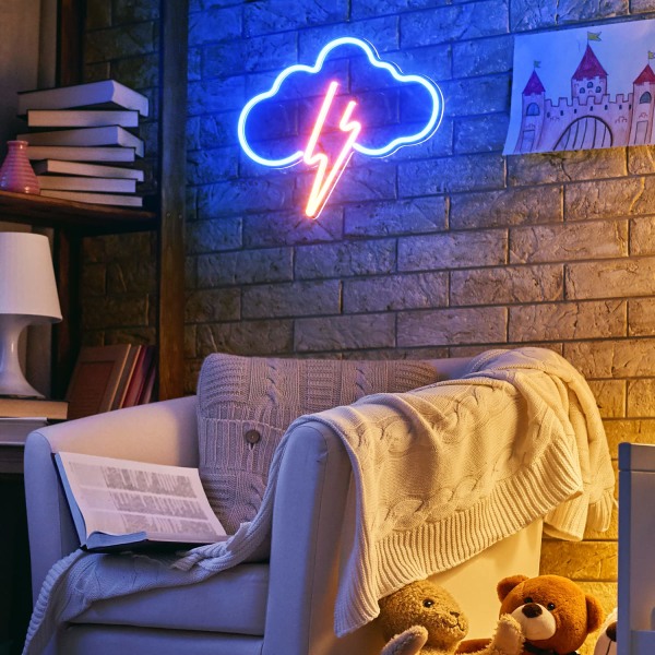 Neonskilt, Akryl Cloud Lightning Wall Light Decor, Batteri eller USB-drevet Light Up Akryl Neonskilt til Soveværelse, Børneværelse, Bar, Fest, Jul