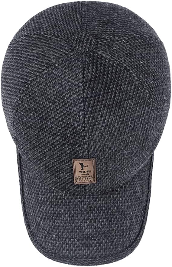 Mænds Vinter Varmt Uld Tweed Spids Baseball Cap Hat med Foldbar Ørevarmer, sort, kaffe