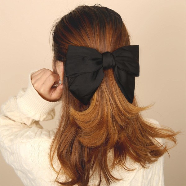 Vintage rosett hårklämmor Satin rosett hårklämma hårspänne Retro bowknot huvudbonad för kvinnor och flickor Huvudbonad (svart)