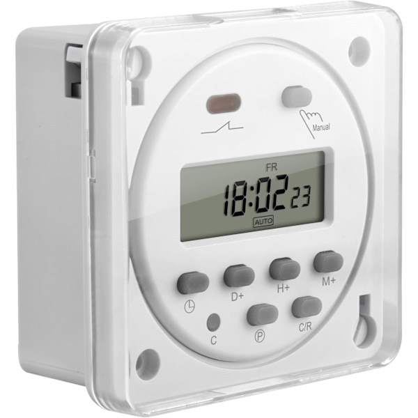 12V DC 16A Hvit Programmerbar Timerbryter med LCD Digital Skjerm med Vanntett Deksel