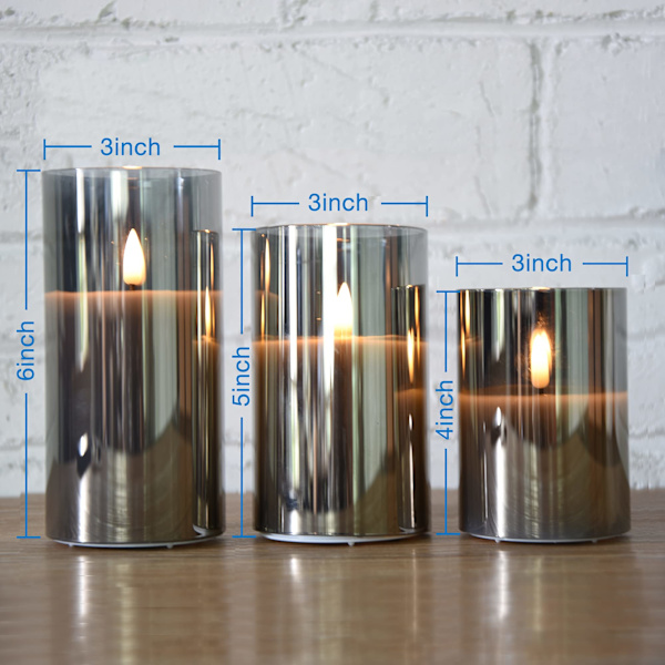 Silvergråa glasflammfria flimrande ljus med fjärrkontroll 3 st