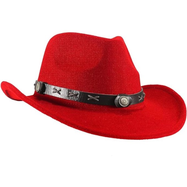 Hatt i filt for kvinner, cowboyhatt for utkledning, rollespill, cosplay, bursdagsfest, rød