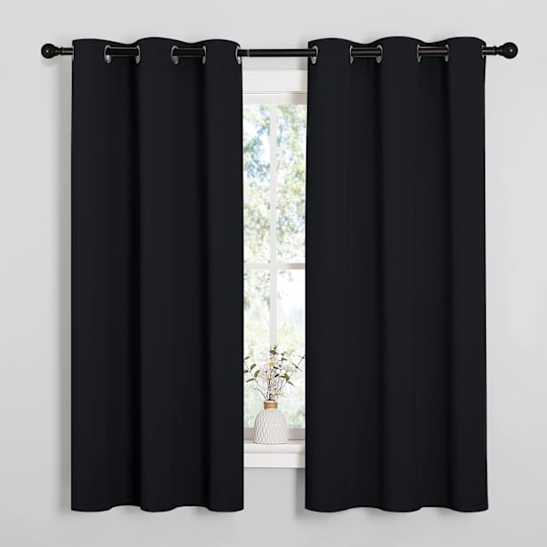 Pitch Black Solid Termisk Isoleret Gardin med Øjer (2 paneler, 42 tommer bred x 63 tommer lang, sort)