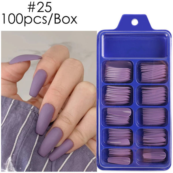 10 storlekar kistformade ballerinafalska nagelspetsar - 100 st/låda fullständiga naglar för DIY akryl nagelkonst #25 #25