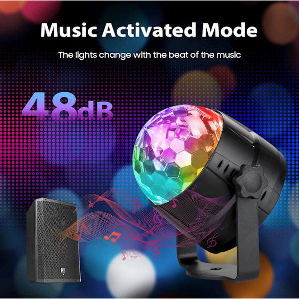 Discolys, Lydaktiverte LED Discokulelys med 4m USB-kabel og sugekopp, Fjernkontroll Partylys