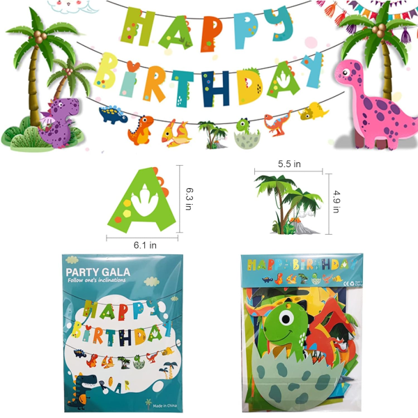 Dinosaurie-festbanderoll för barn, grattis på födelsedagen-banderoll för barn, pojkar, födelsedagsfestdekoration