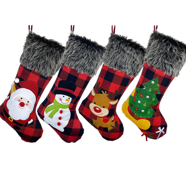 Jouluiset sukat, 4 kappaleen setti - 18 tuumaa, joulupukki, lumiukko, poro