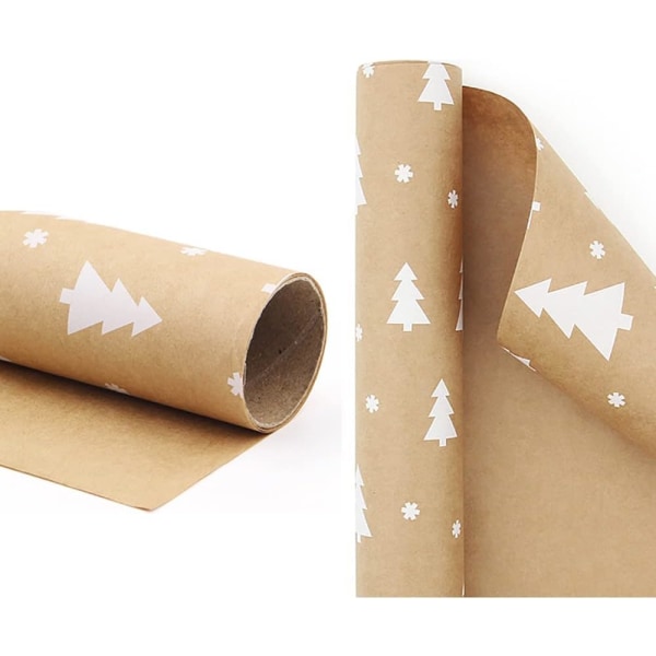 43cmx15M Rullepakke Julegaveindpakningspapir,Kraftpapir med juletræ genanvendeligt gavepapir