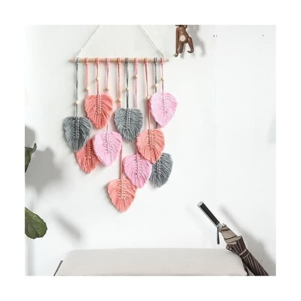 Blad Makramé Väggbonad Boho Rum Heminredning Vävd Väggtapet Estetisk Hemrum Bröllopsdekoration Rosa