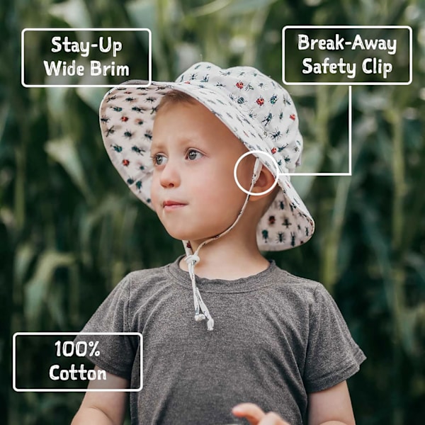 Solhatt för bebis, småbarn och barn 0-6 månader, andningsbar bomull, hinkmodell, 50 UPF, justerbar för tillväxt, sitter kvar, unisex, stil B