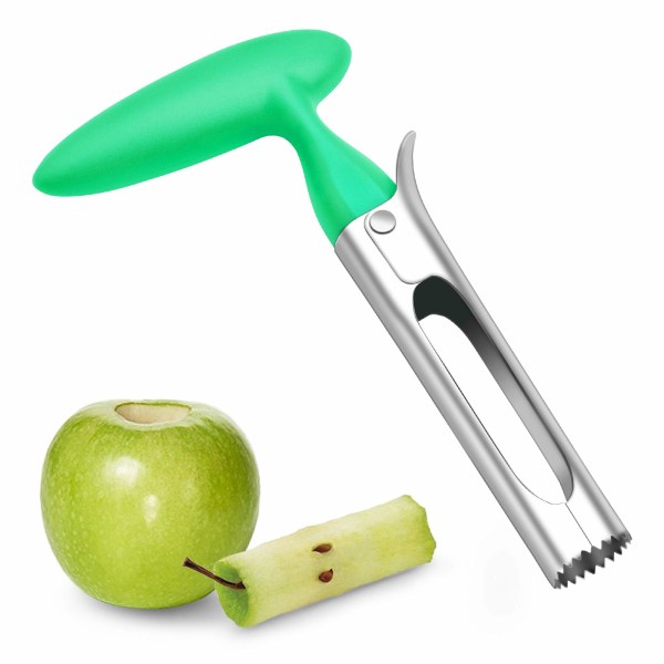 Apple Corer, Apple Corer Remover ABS-kahvalla ja hammastettu ruostumattomasta teräksestä valmistettu terä, vihreä