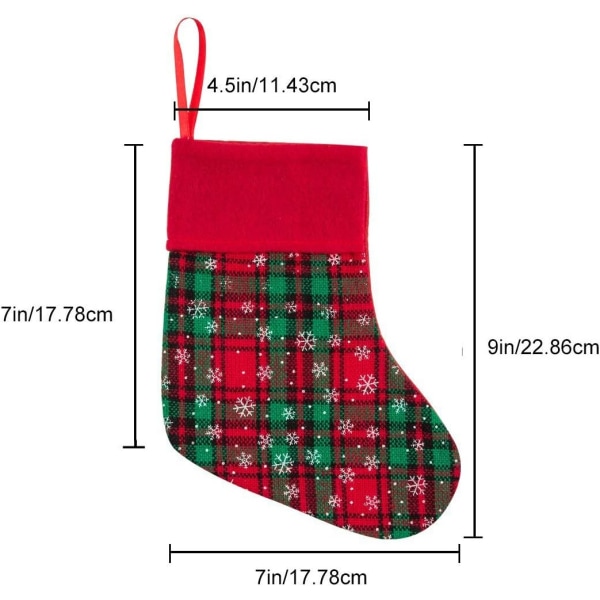 Julstrumpor 12-pack 9\" Rutiga Snöflingor (Röd och Grön)