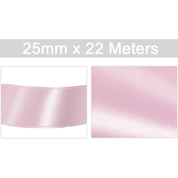 Vaaleanpunainen satiininauha 25mm x 22 metriä, lahjapaketointiin, askarteluun, ilmapalloon, hääkimppuun, hääsuosikkien koristeluun
