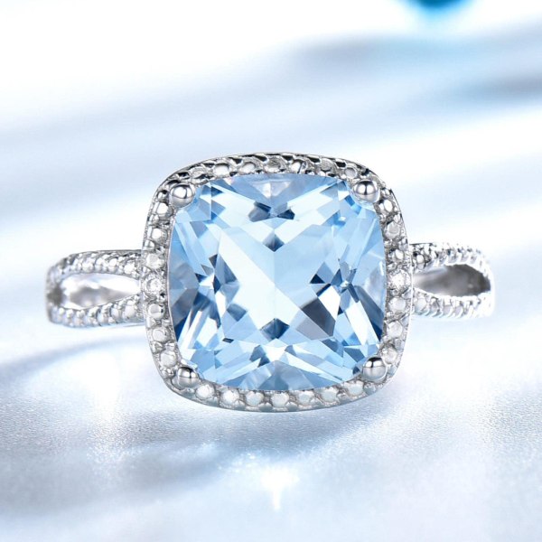 Romantiskt skapad himmelsblå topas ädelsten akvamarinringar 925 sterling silverringar för kvinnor Förlovningsgåva fina smycken