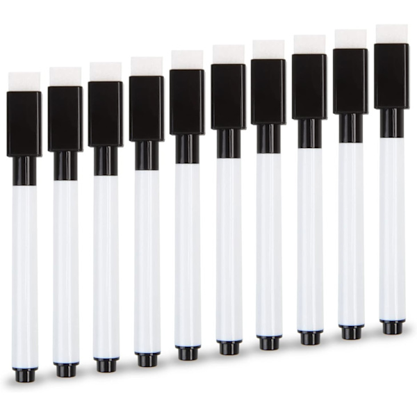 Små whiteboardpennor, 10 st svarta whiteboardmarkörpennor med torra